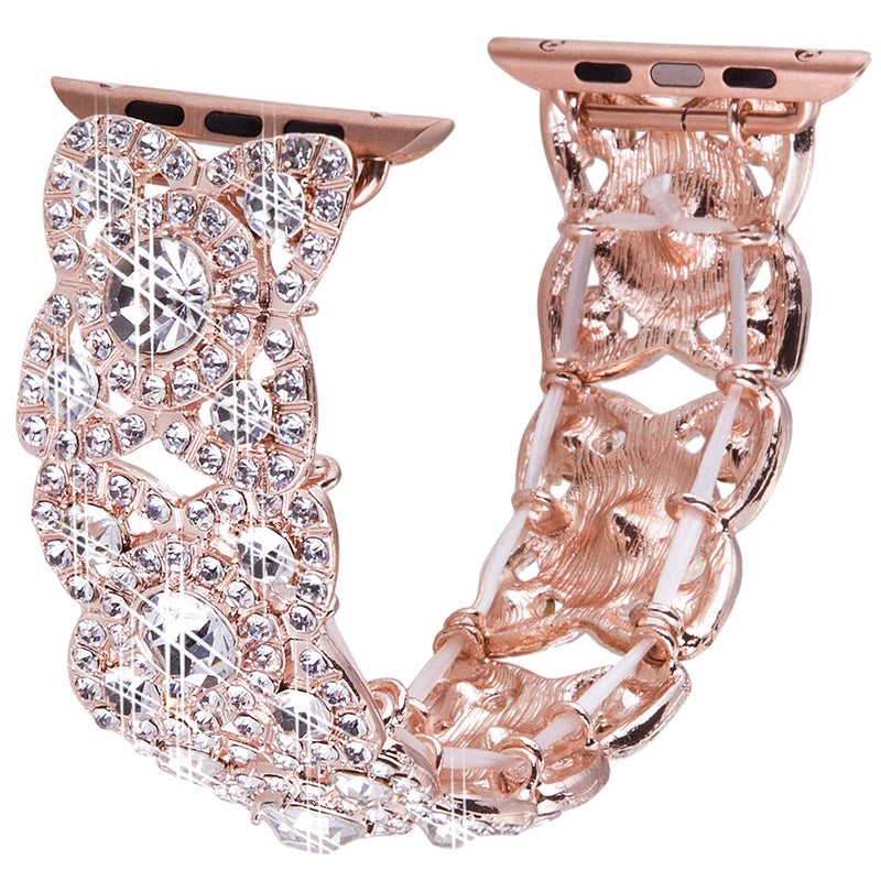 VIQIV Bling Bands for Compatible with Apple Watch 38mm 40mm 41mm 42mm(Series 10) Iwatch Series 11 10 9 8 7 6 5 4 3 2 SE SE2, Diamond Rhinestone Stainless Steel Metal Bracelet Wristband Strap for Women Rose Gold - Image 5